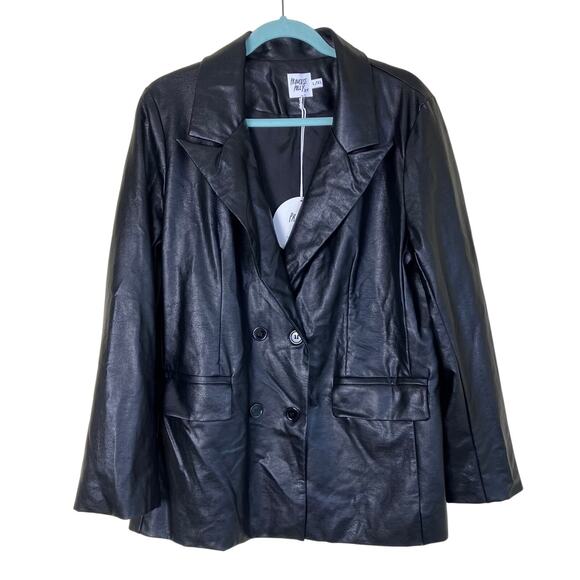 Princess Polly NWT Sz L/XL Ellen Faux Leather Double Breasted Blazer Jacket - Picture 4 of 16